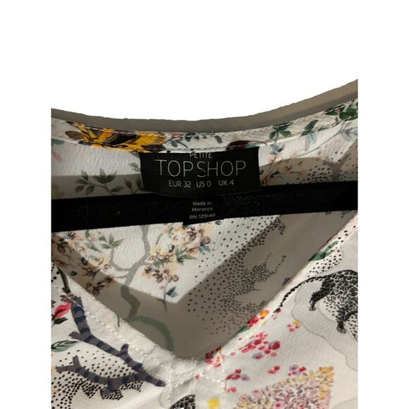 Topshop Leopard and Floral Print Ruched Crop Top Blouse Size 0 Crop Bohemian - Picture 4 of 5